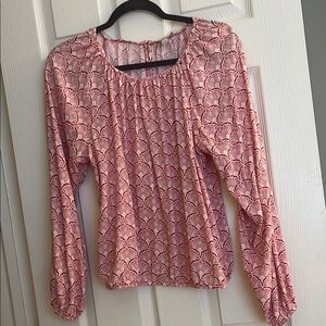 LOFT Pink and Gold Smocked Blouse